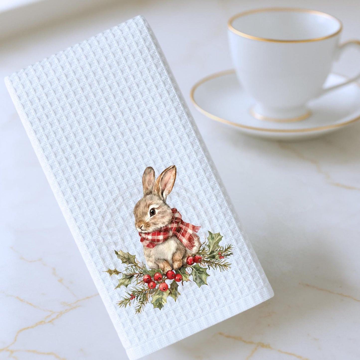 Personalized Rabbit Christmas Kitchen Towel: Preppy Holiday Decor