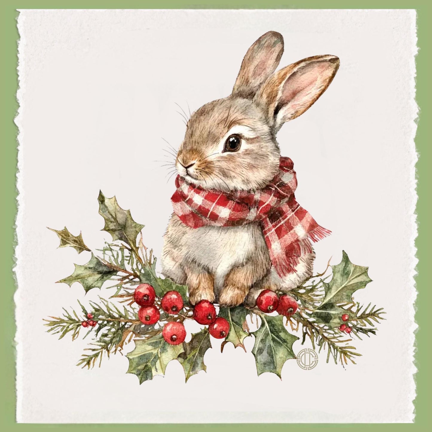 Personalized Rabbit Christmas Kitchen Towel: Preppy Holiday Decor