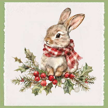 Personalized Rabbit Christmas Kitchen Towel: Preppy Holiday Decor