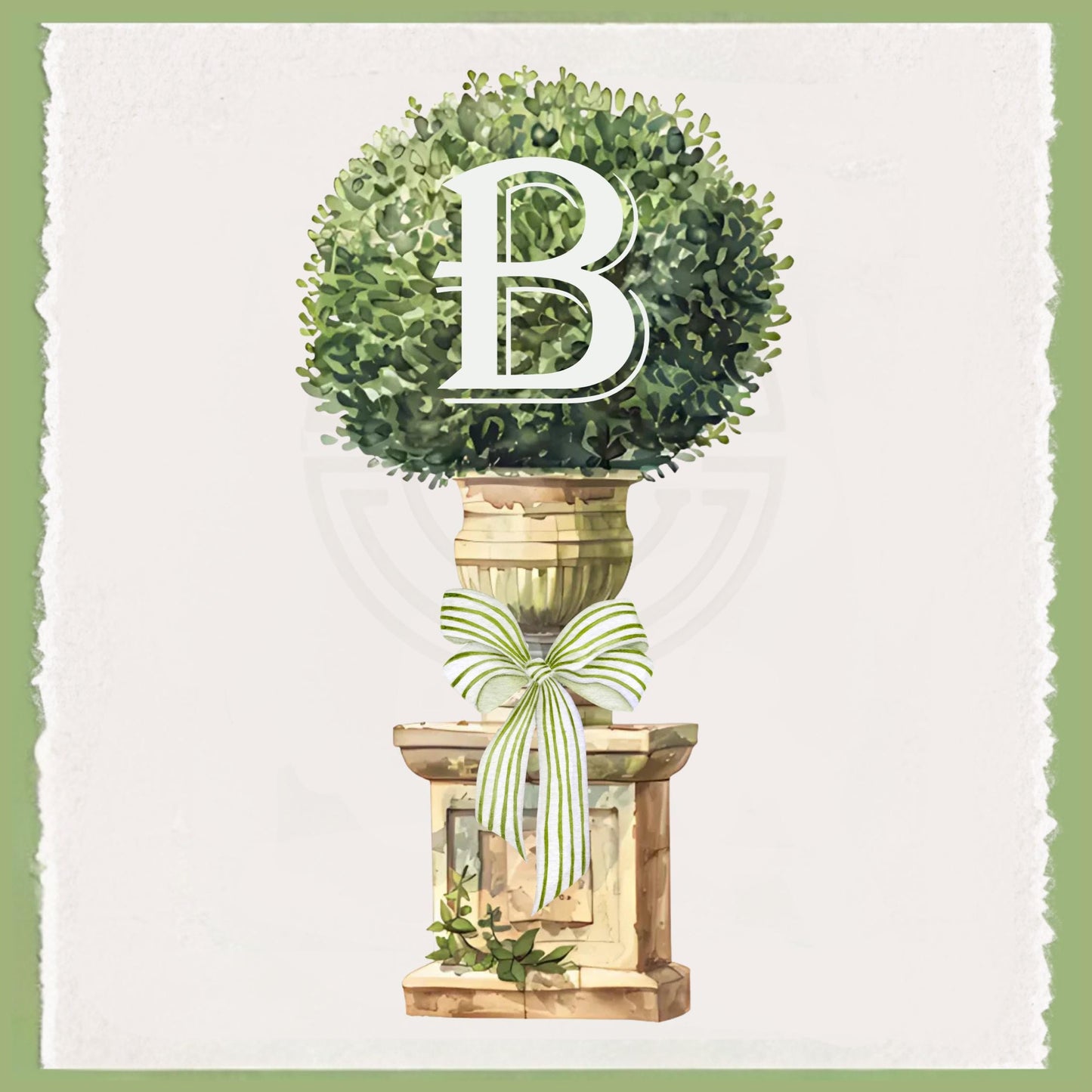 Monogram Boxwood Topiary Tea Towel