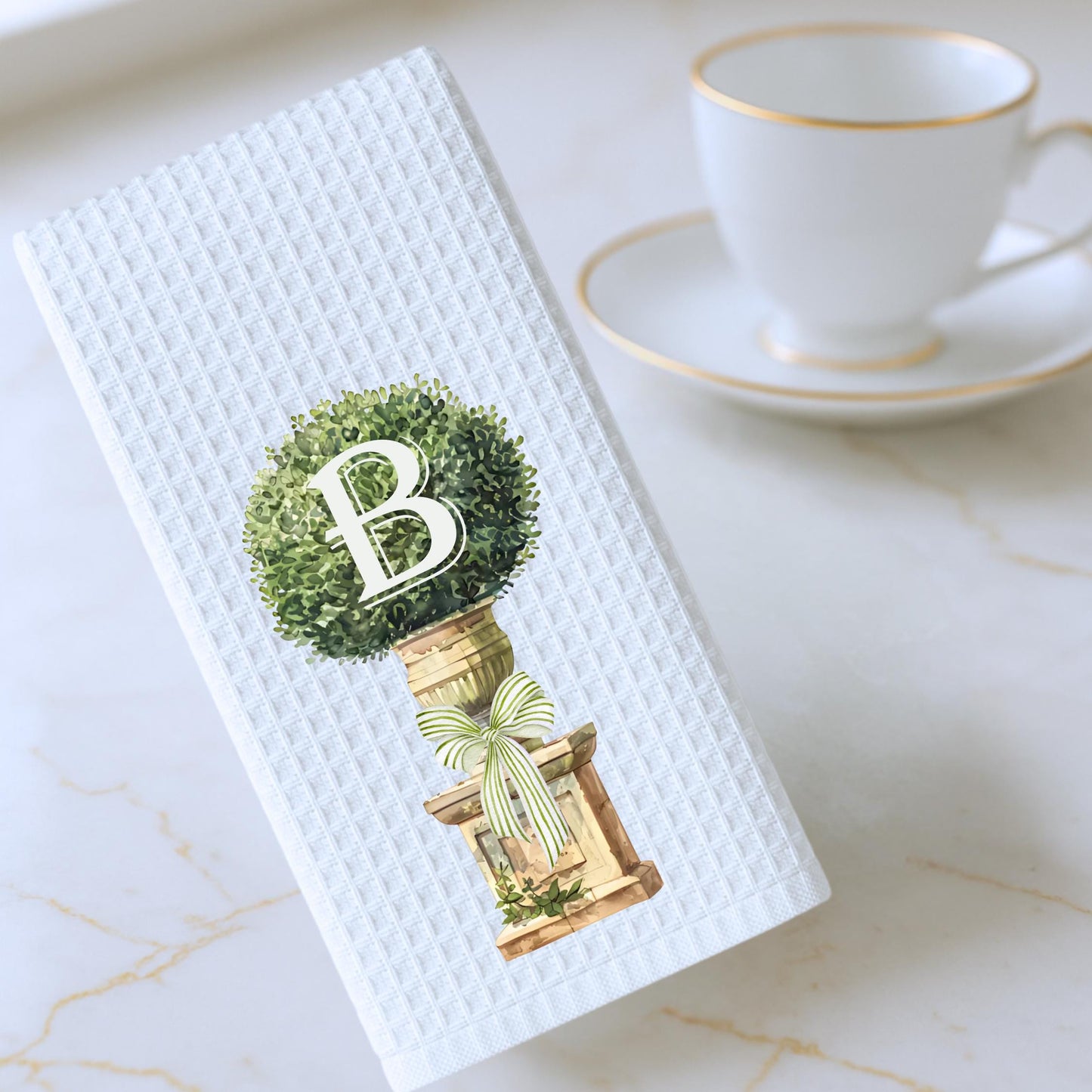 Monogram Boxwood Topiary Tea Towel