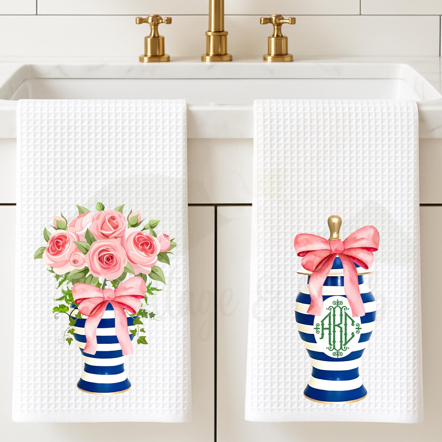 Blue & Pink Floral Ginger Jar Tea Towels