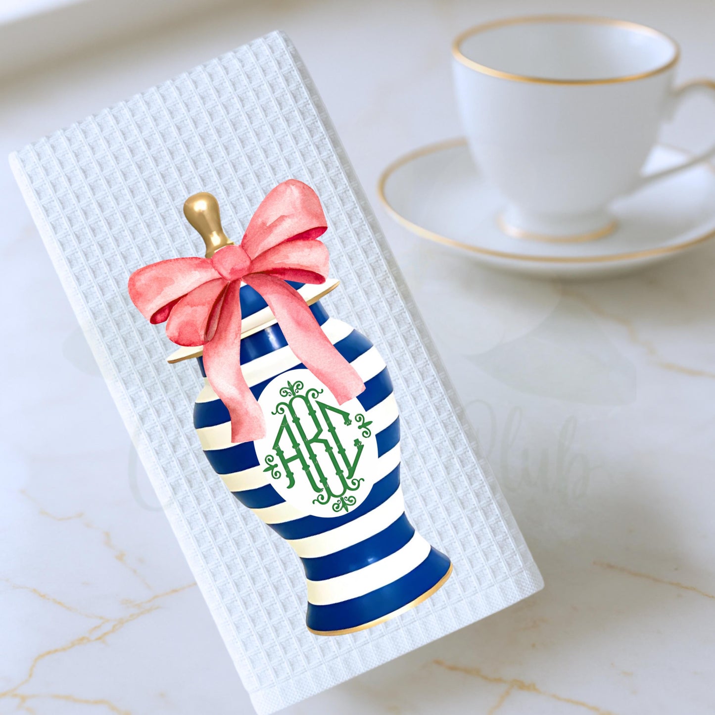 Blue & Pink Floral Ginger Jar Tea Towels