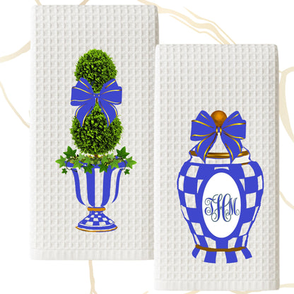 Personalized Royal Check Tea Towel: MacKenzie Childs Style Kitchen Decor