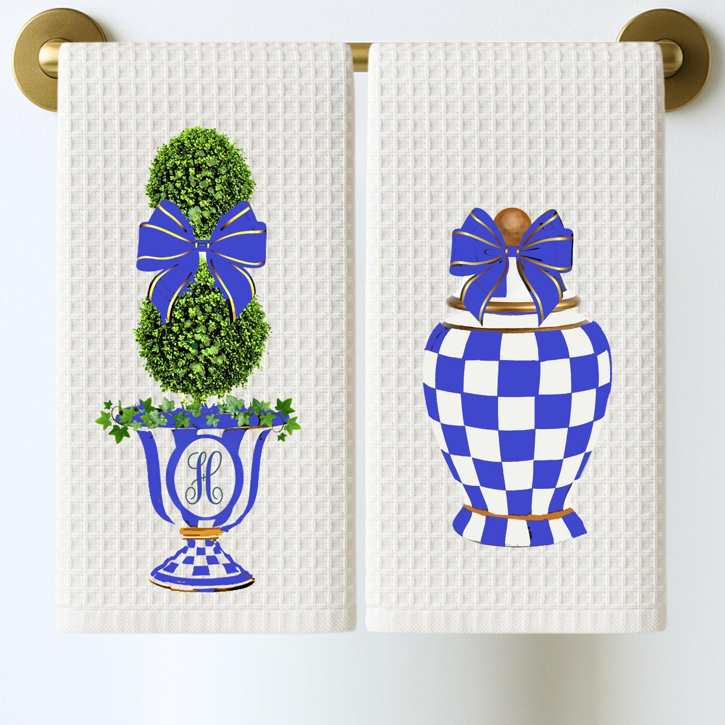 Personalized Royal Check Tea Towel: MacKenzie Childs Style Kitchen Decor