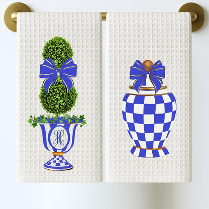 Personalized Royal Check Tea Towel: MacKenzie Childs Style Kitchen Decor