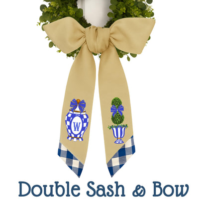 Embroidered Royal Blue Check Wreath Sash