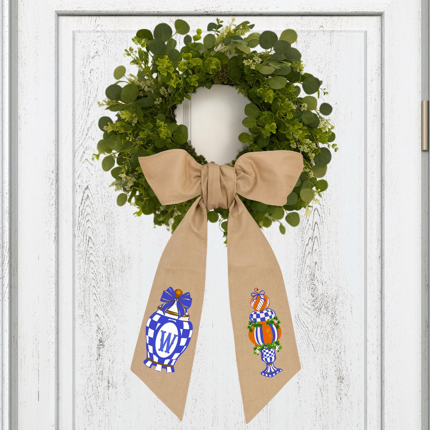 Embroidered Monogrammed Royal Blue Check Wreath Sash