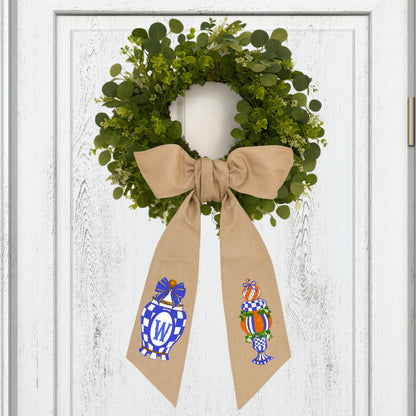 Embroidered Monogrammed Royal Blue Check Wreath Sash