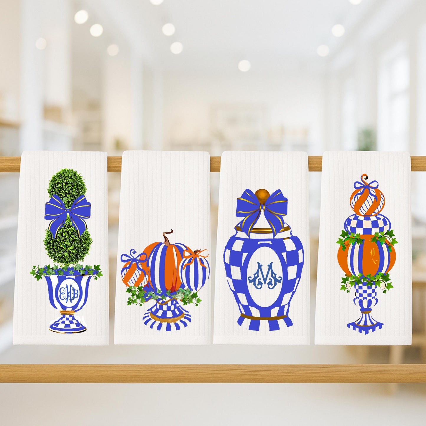 Personalized Royal Check Tea Towel: MacKenzie Childs Style Kitchen Decor