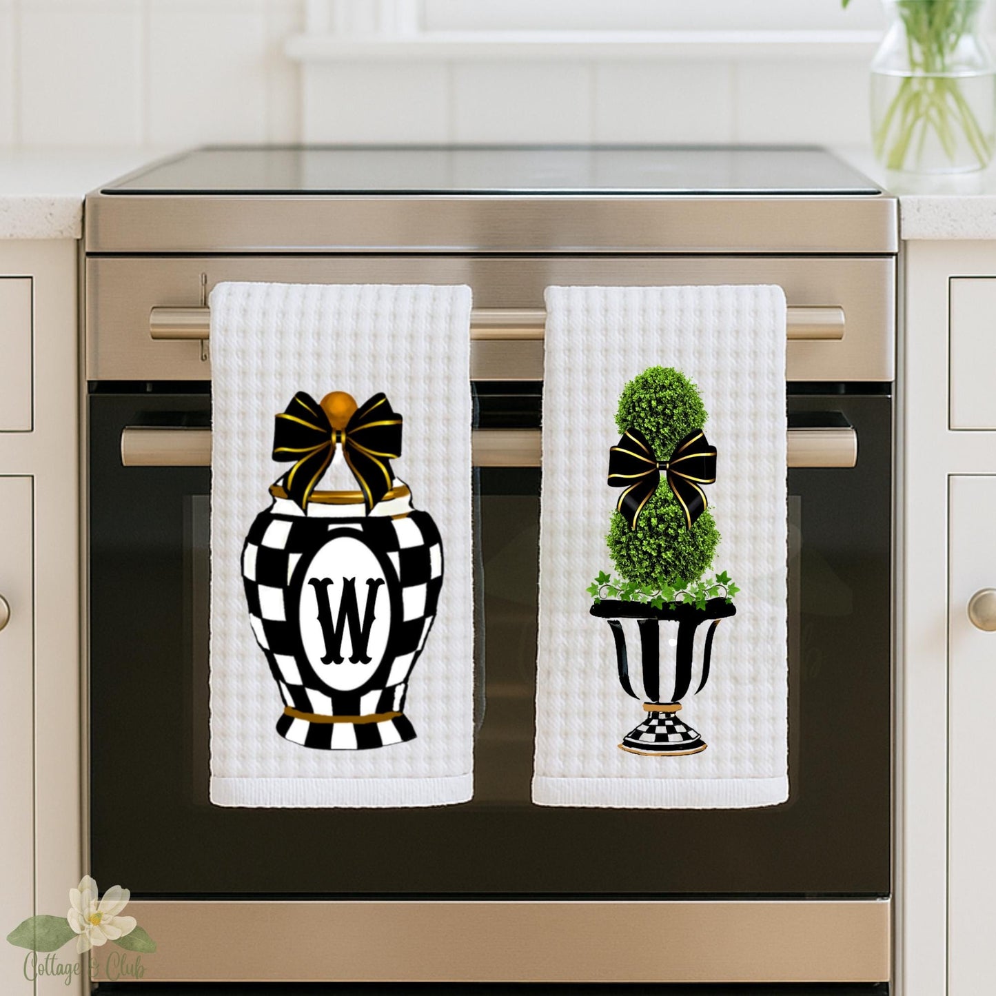 Black & White Checkered Tea Towel: Personalized Kitchen Decor
