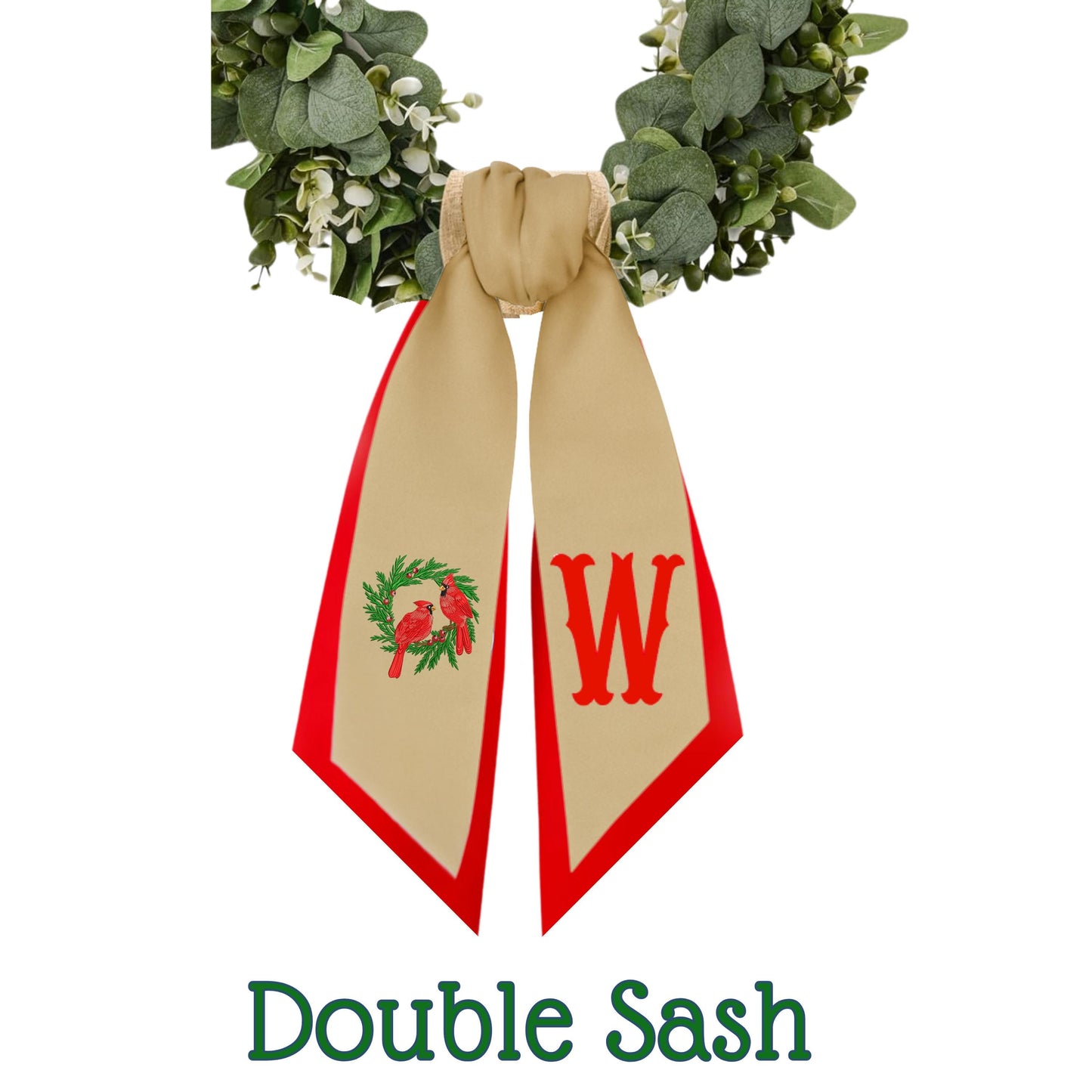 Embroidered Winter Robin Holiday Wreath Sash