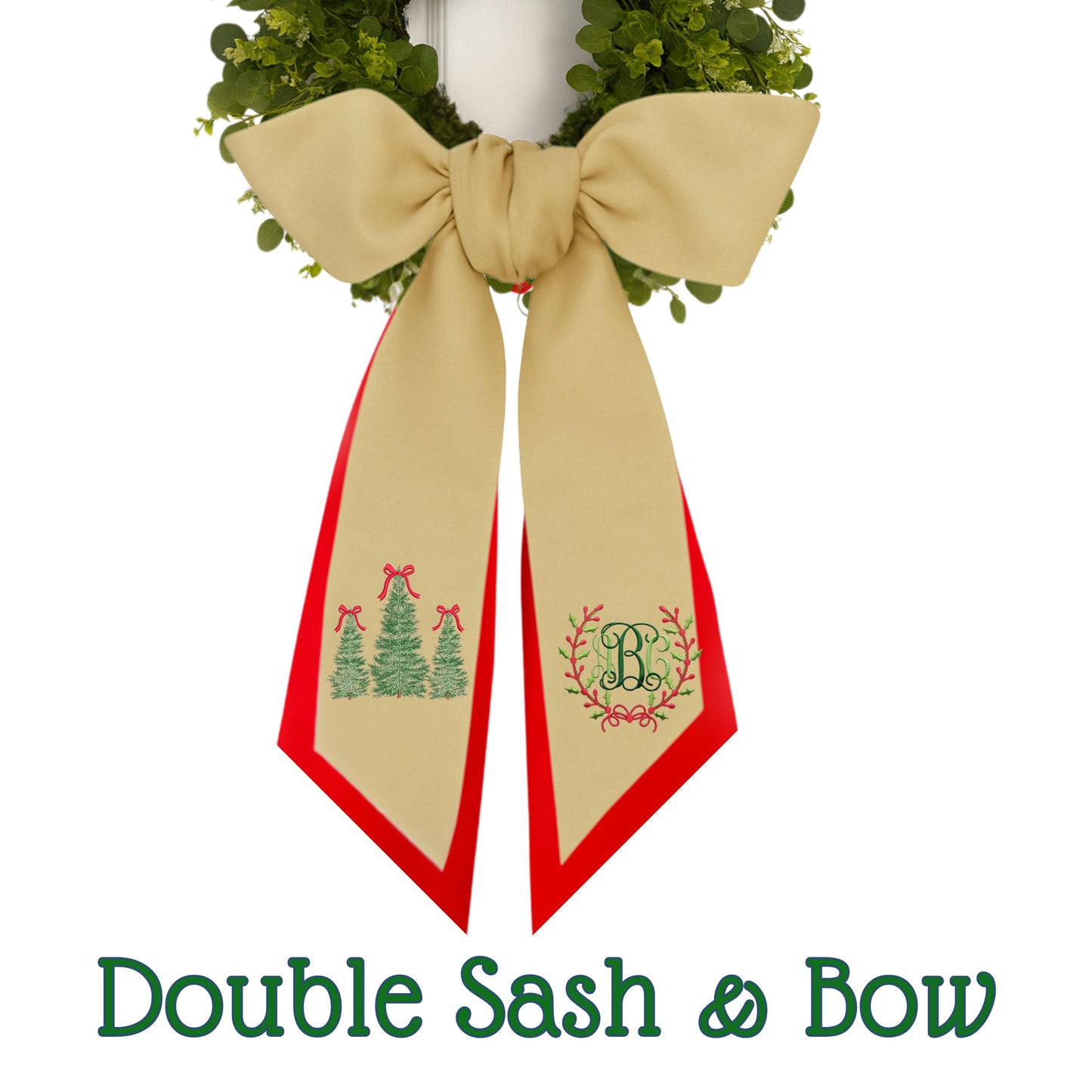 Embroidered Monogram Holiday Wreath Sash