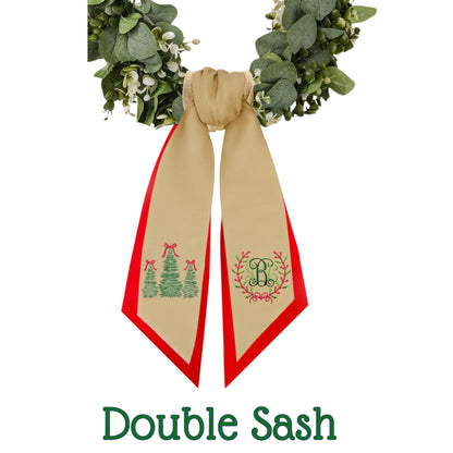 Embroidered Monogram Holiday Wreath Sash