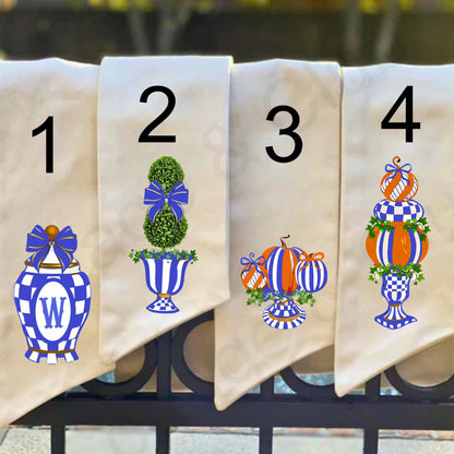 Embroidered Monogrammed Royal Blue Check Wreath Sash