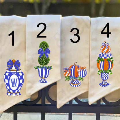 Monogrammed Royal Check Wreath Sash: MacKenzie Childs Inspired Door Decor