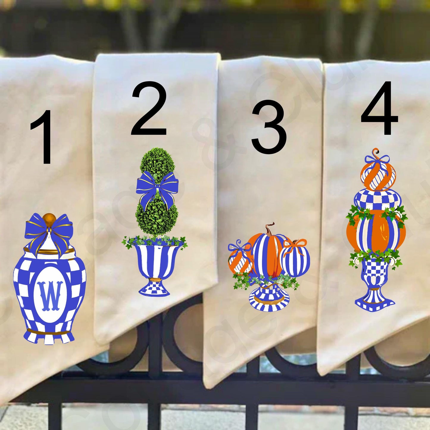 Embroidered Royal Blue Check Wreath Sash