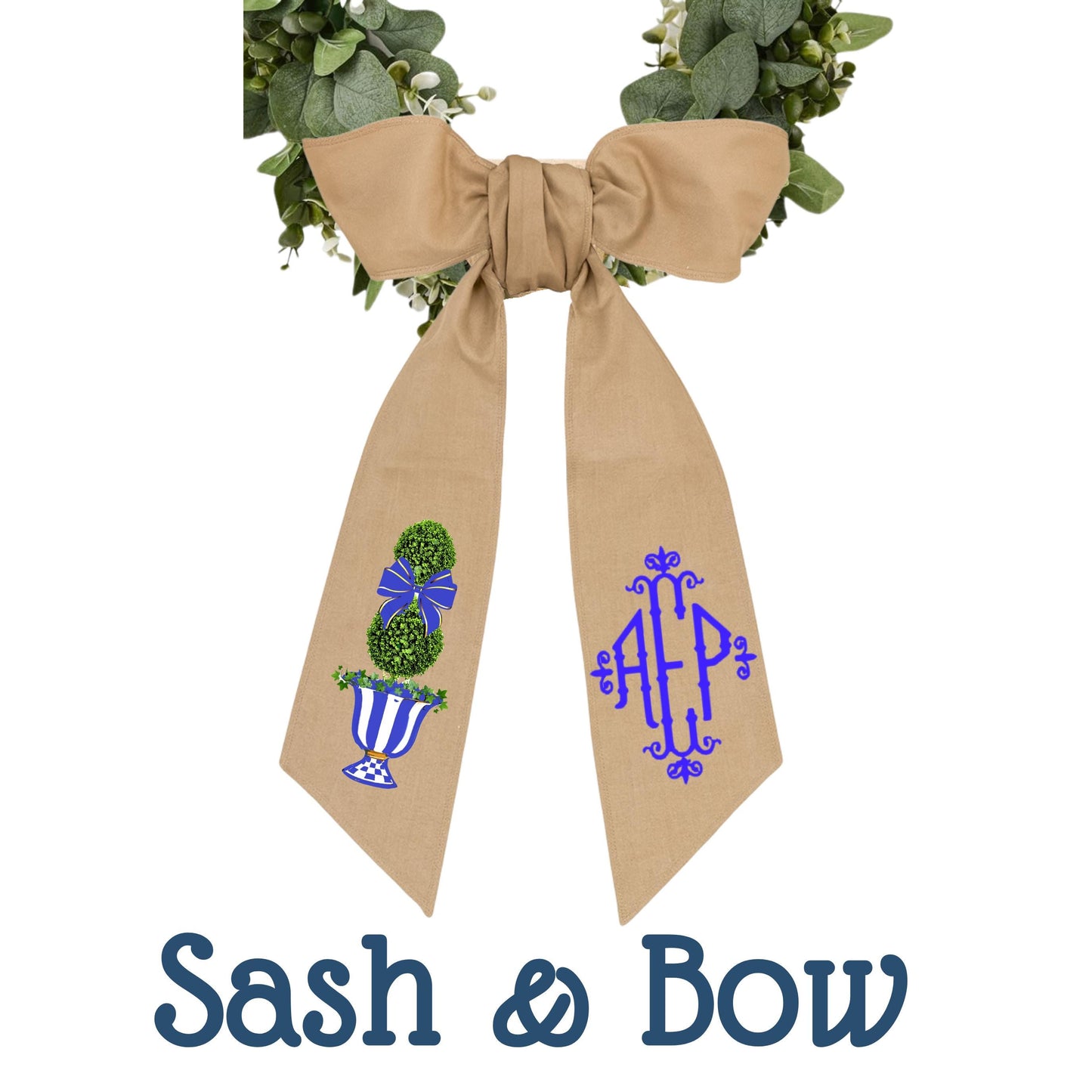 Embroidered Royal Blue Check Wreath Sash