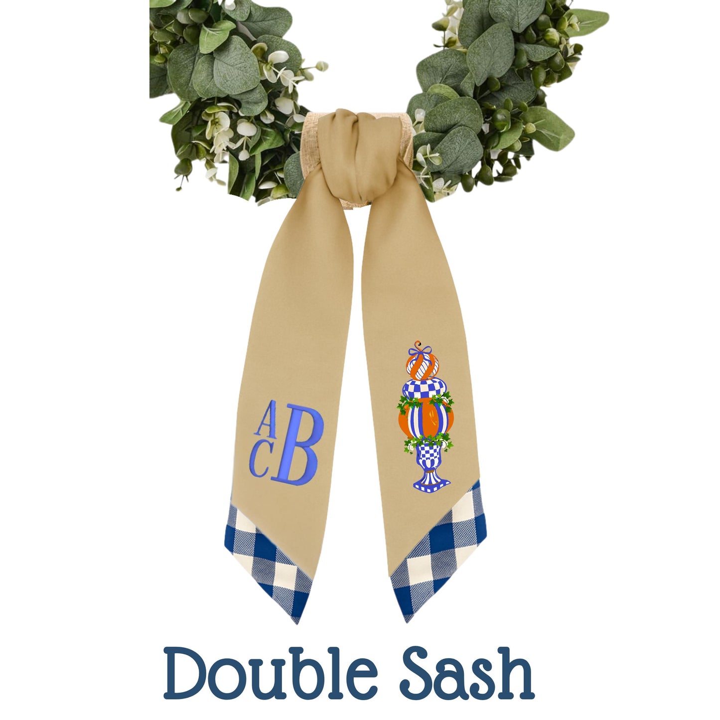 Embroidered Royal Blue Check Wreath Sash