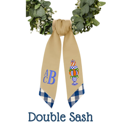 Embroidered Royal Blue Check Wreath Sash