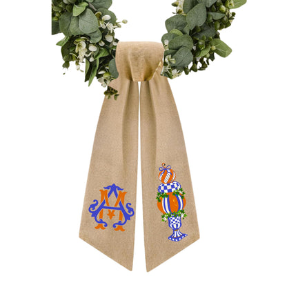 Embroidered Royal Blue Check Wreath Sash