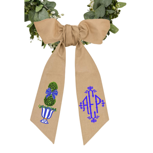 Christmas Royal Check Inspired Embroidered Monogramed Wreath Sash