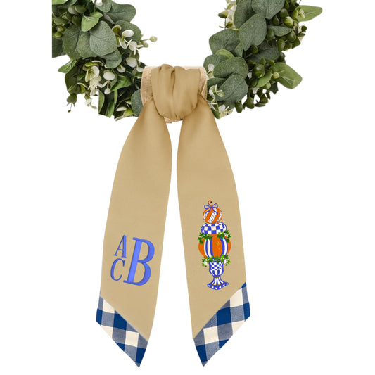 Embroidered Monogrammed Royal Blue Check Wreath Sash