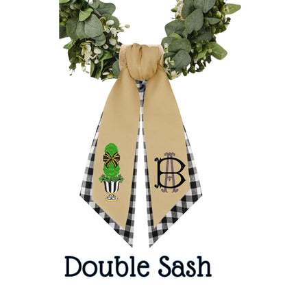Embroidered Black Courtly Check Pumpkin Wreath Sash