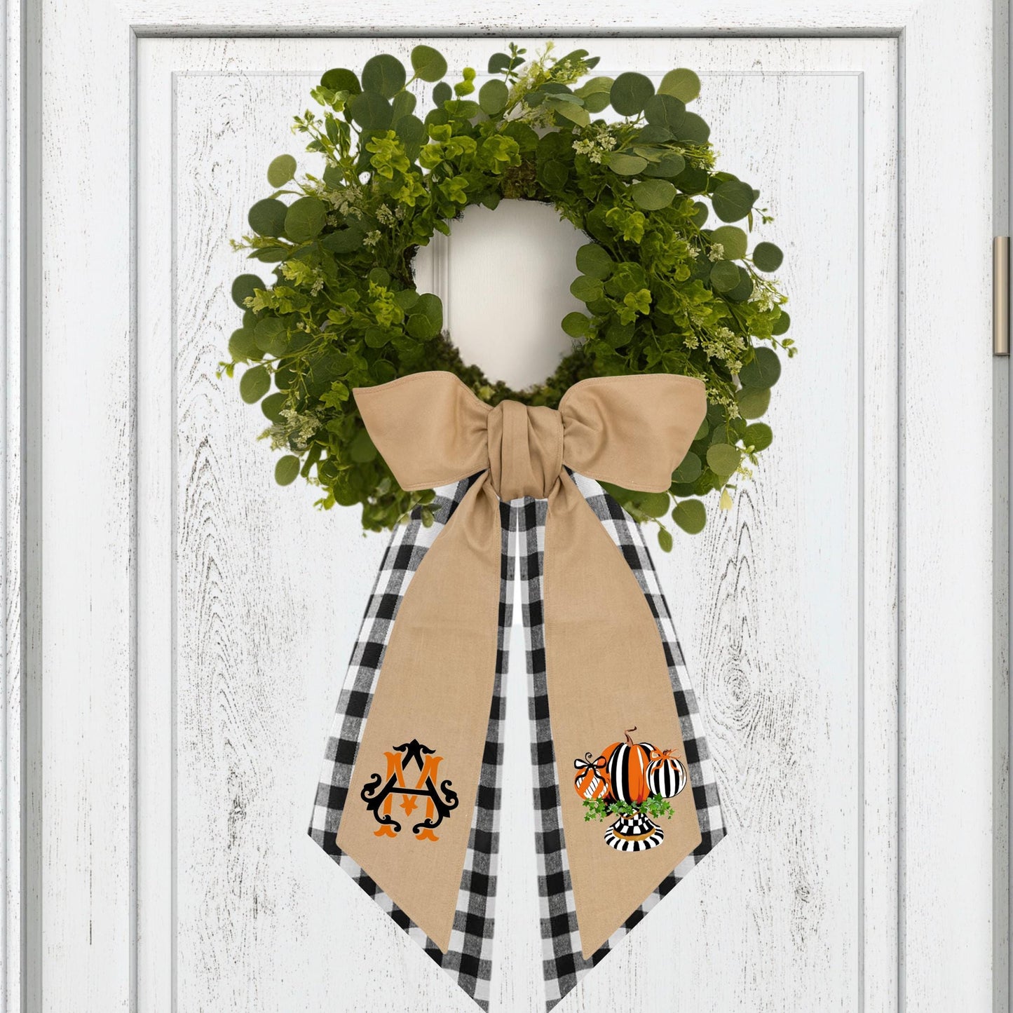 Embroidered Black Courtly Check Pumpkin Wreath Sash