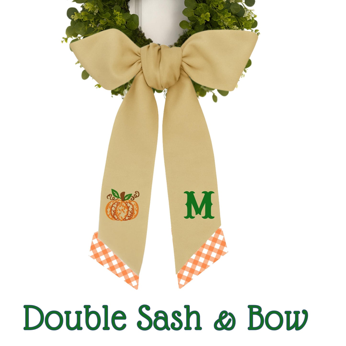 Embroidered Fall Thanksgiving Pumpkin Wreath Sash