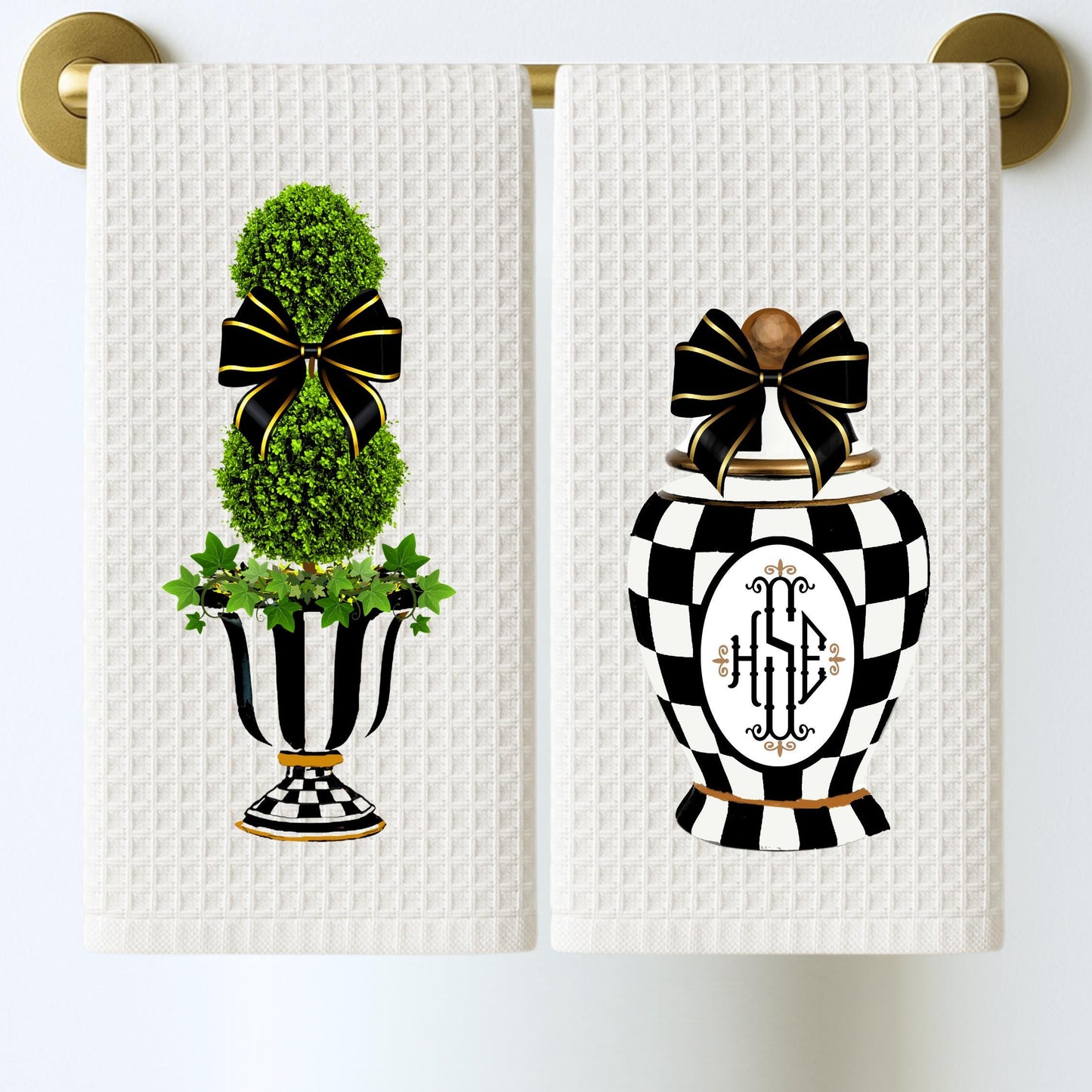 Black & White Checkered Tea Towel: Personalized Kitchen Decor