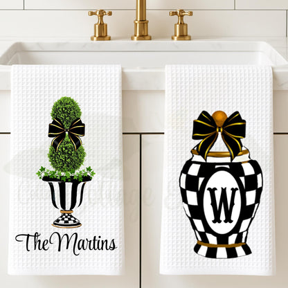 Black & White Checkered Tea Towel: Personalized Kitchen Decor