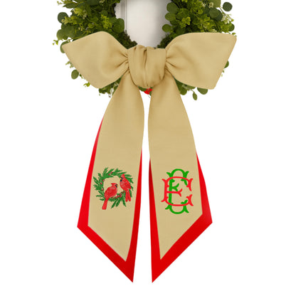 Embroidered Winter Robin Holiday Wreath Sash