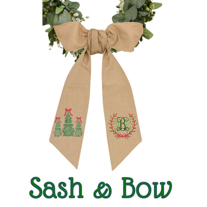 Embroidered Monogram Holiday Wreath Sash