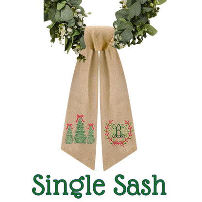 Embroidered Monogram Holiday Wreath Sash