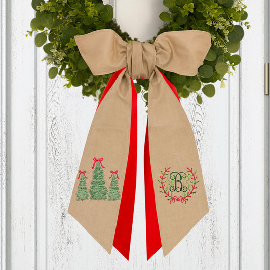 Embroidered Monogram Holiday Wreath Sash