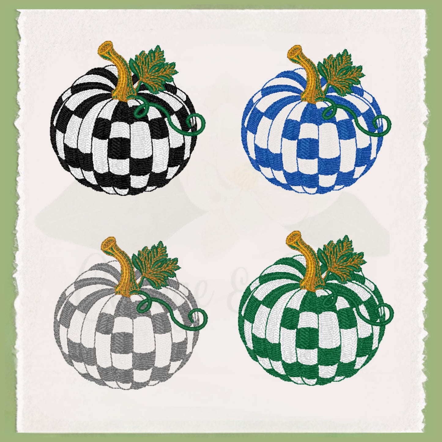 Personalized Emerald Green and White Checkered Pumpkin Tea Towel Set