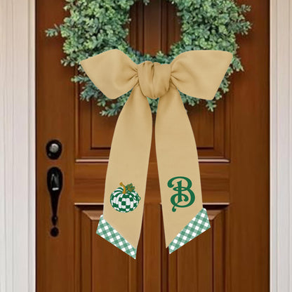 Embroidered Emerald Check Pumpkin Wreath Sash