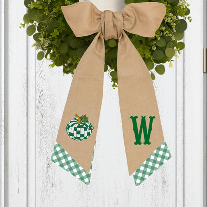 Embroidered Emerald Check Pumpkin Wreath Sash