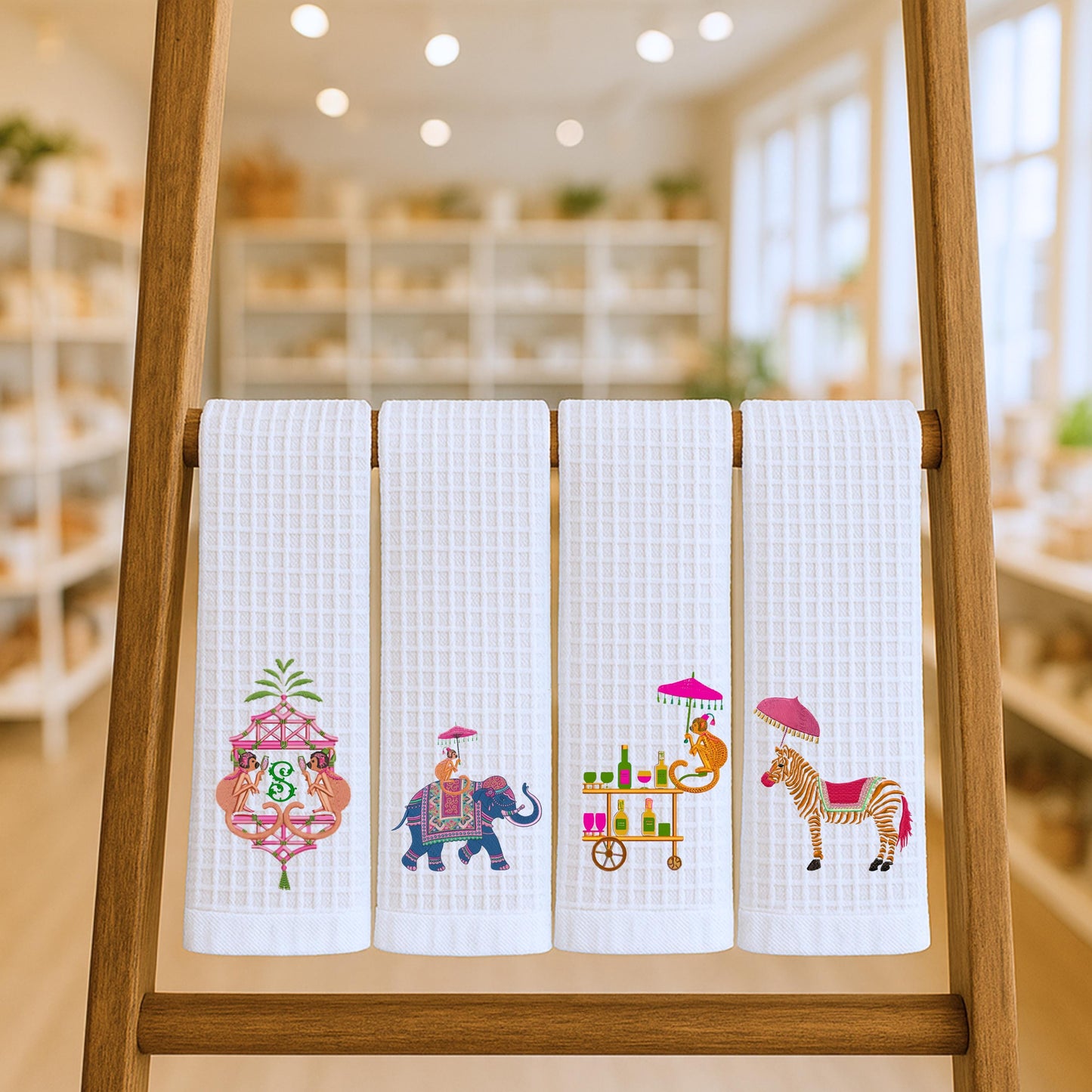 Palm Beach Animal Party Tea Towel: Preppy Waffle Weave, Monogram Option