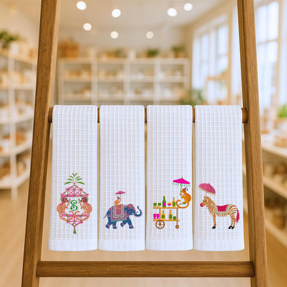 Palm Beach Animal Party Tea Towel: Preppy Waffle Weave, Monogram Option