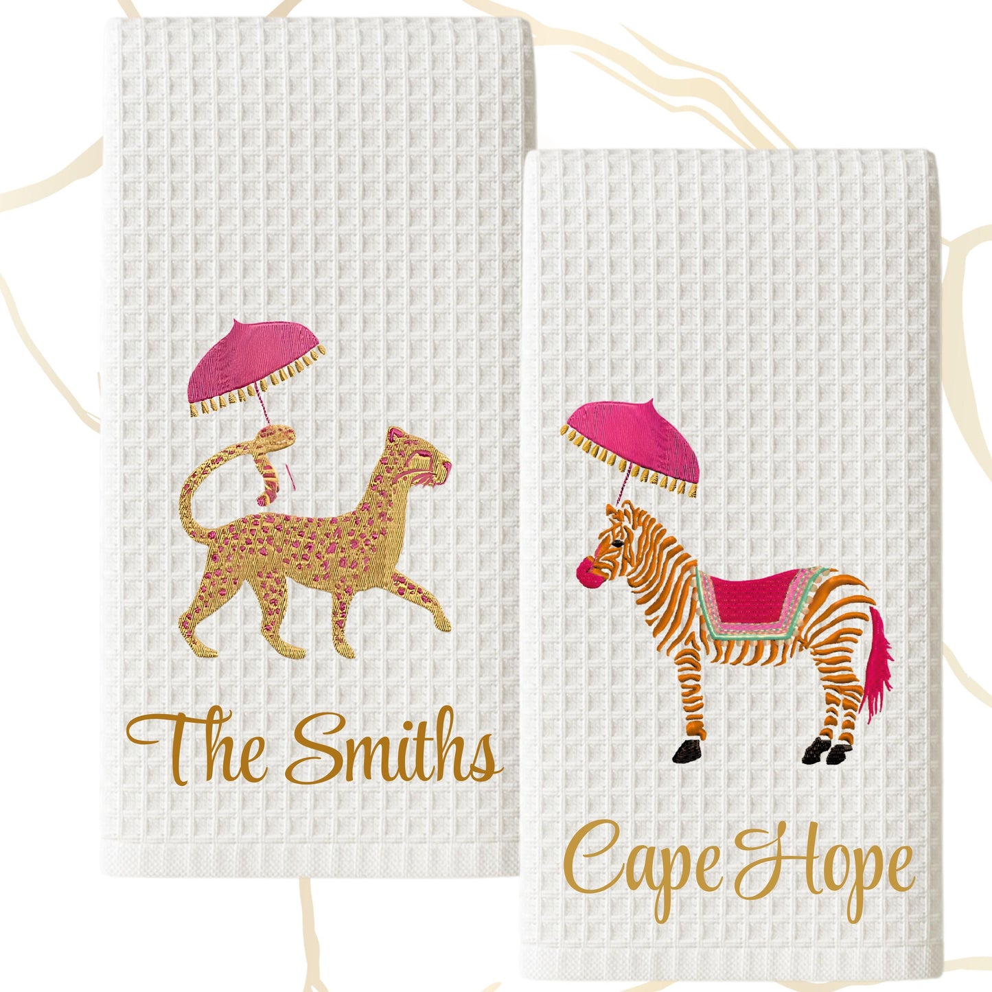 Palm Beach Animal Party Tea Towel: Preppy Waffle Weave, Monogram Option