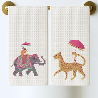Palm Beach Animal Party Tea Towel: Preppy Waffle Weave, Monogram Option