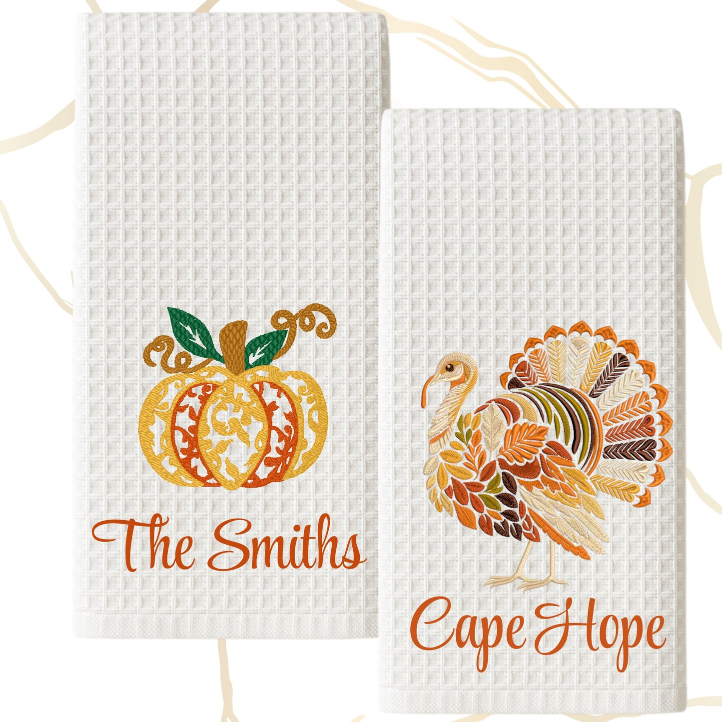 Fall Thanksgiving Turkey Tea Towel Collection - Personalized Kitchen Decor, Halloween Pumpkin Accent