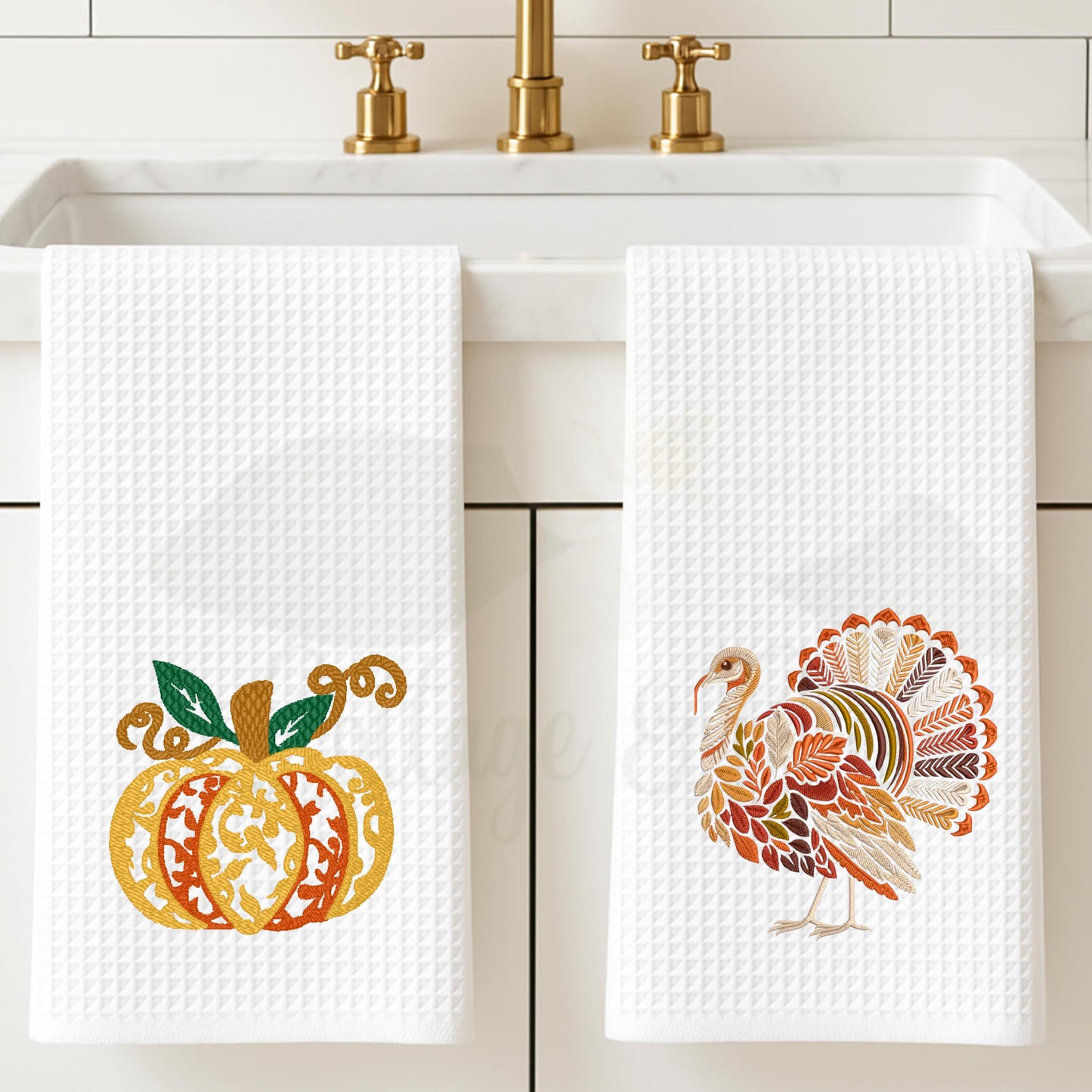 Fall Thanksgiving Turkey Tea Towel Collection - Personalized Kitchen Decor, Halloween Pumpkin Accent