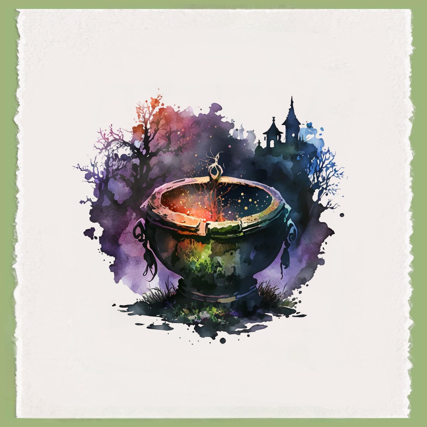 Watercolor Witch Tea Towel