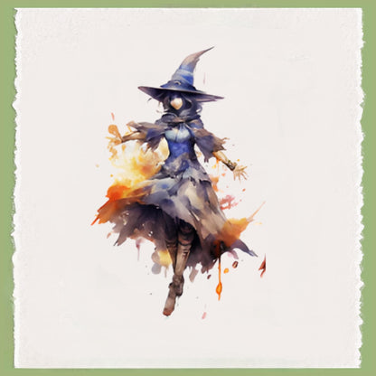 Watercolor Witch Tea Towel Personalized Kitchen Decor, Halloween Pumpkin Accent