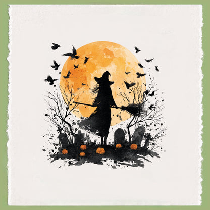 Watercolor Witch Tea Towel Personalized Kitchen Decor, Halloween Pumpkin Accent