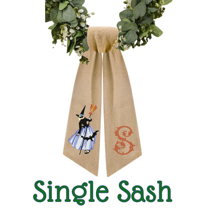 Embroidered Witch Halloween Wreath Sash