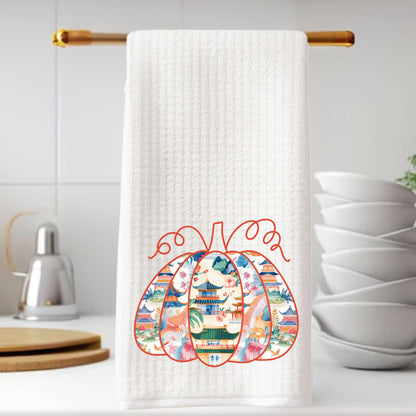 Personalized Fall Chinoiserie Pagoda Tea Towel